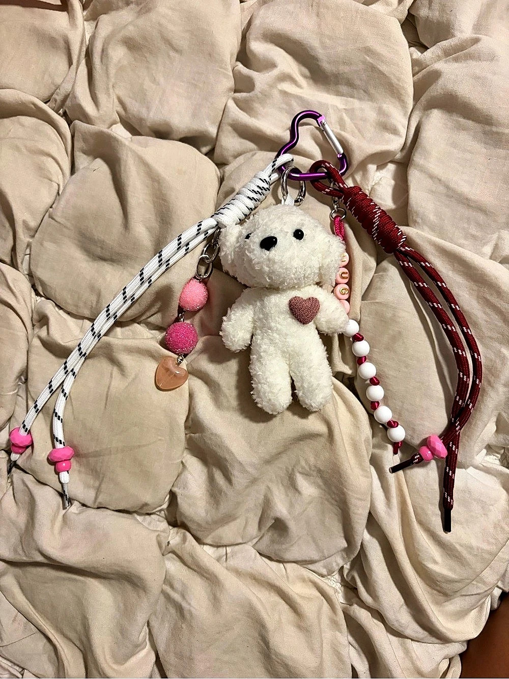 White & Pink Plush Bag Charm Set